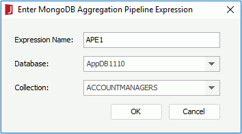 Enter MongoDB Aggregation Pipeline Expression dialog