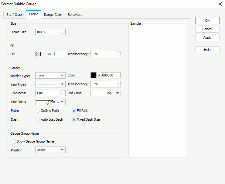 Format Bubble Gauge dialog - Frame