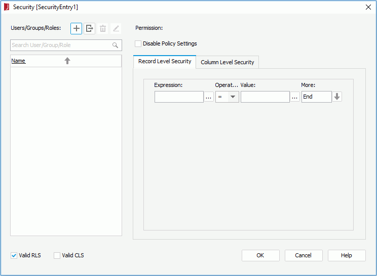 Security dialog