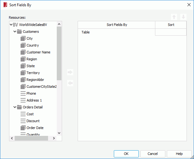 Sort Fields By dialog