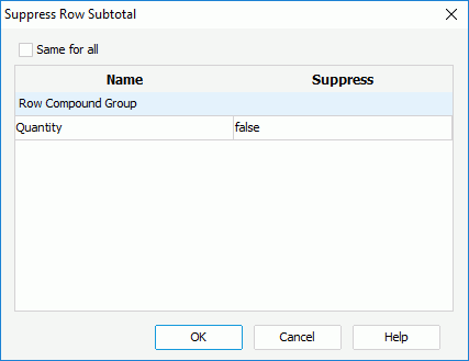 Suppress Row Subtotal dialog