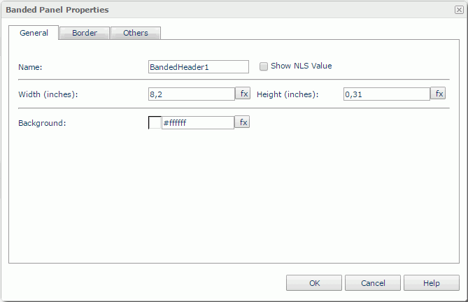 Banded Panel Properties dialog - General tab