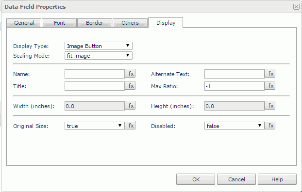 Data Field Properties dialog - Image Button Display Type