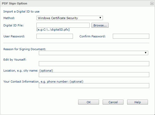 PDF Sign Option dialog