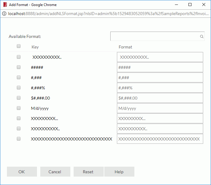 Add Format dialog