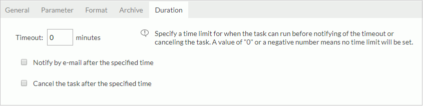 Advanced Run dialog - Duration tab