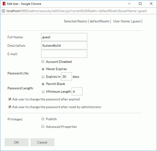 Edit User dialog