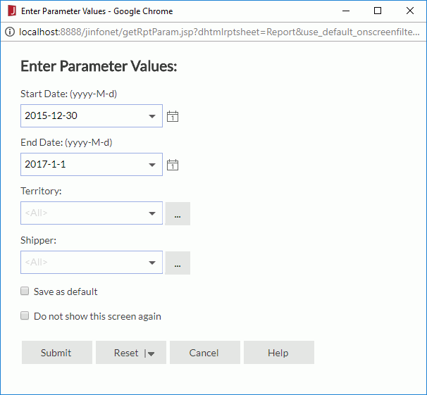 Enter Parameter Values dialog