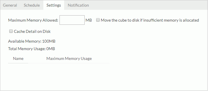 New Cube - Settings tab
