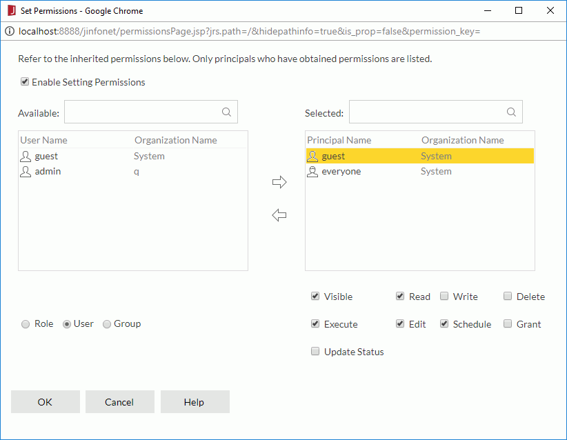 Set Permissions dialog