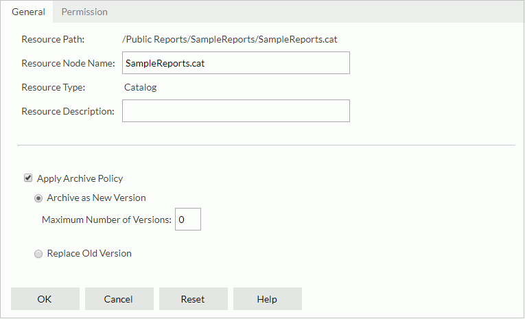 Catalog Properties dialog - General tab