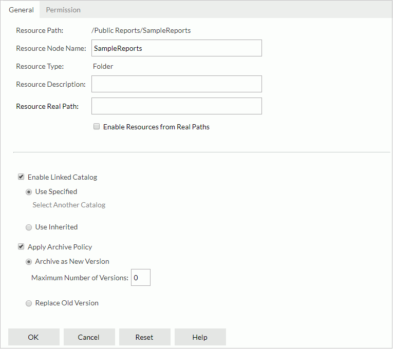 Folder Properties dialog - General tab