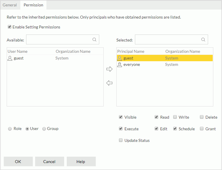 Folder Properties dialog - Permission tab