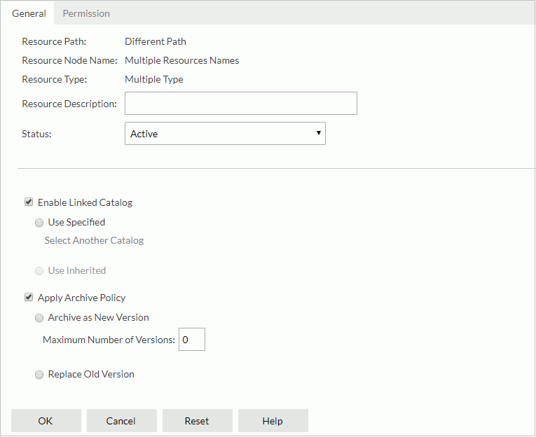 Multiple Type Properties dialog - General tab