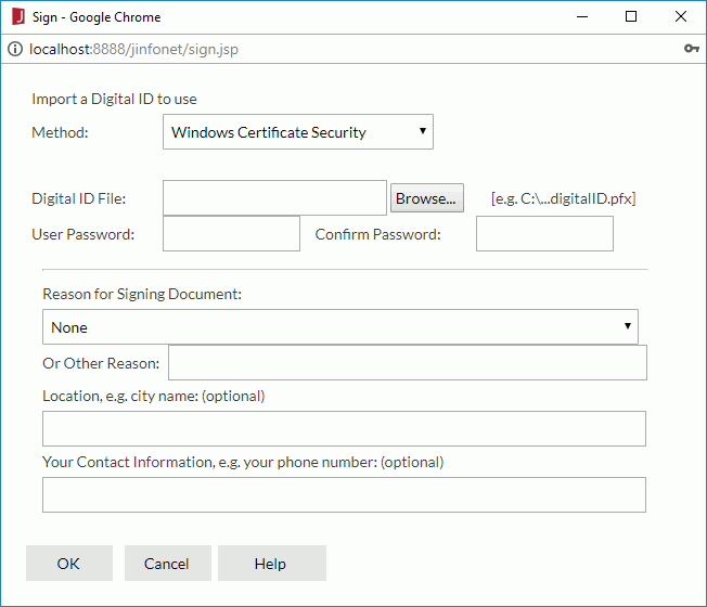 Sign dialog
